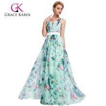 Grace Karin sem mangas de gola em V Floral Print Pattern Chiffon Prom Dress GK000066-1